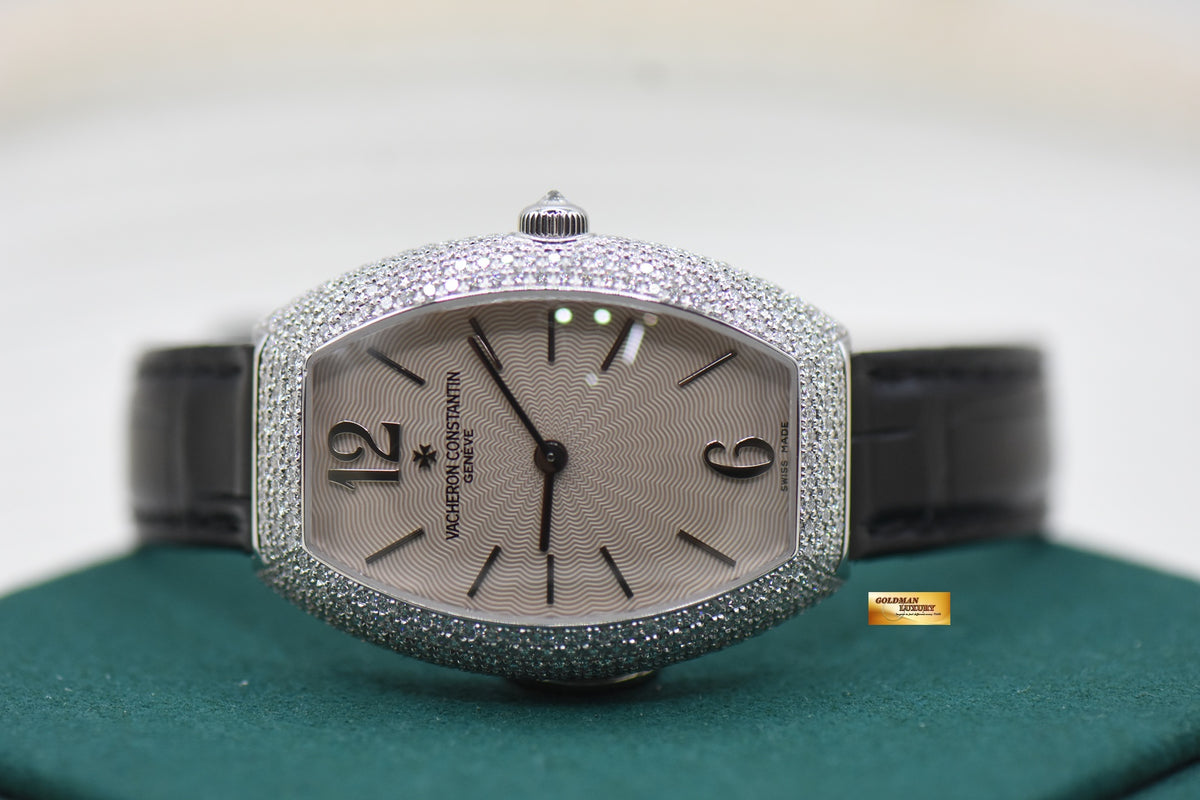 VACHERON CONSTANTIN EGERIE WHITE GOLD TONNEAU PAVED DIAMOND LADIES QUARTZ 25541 (MINT)