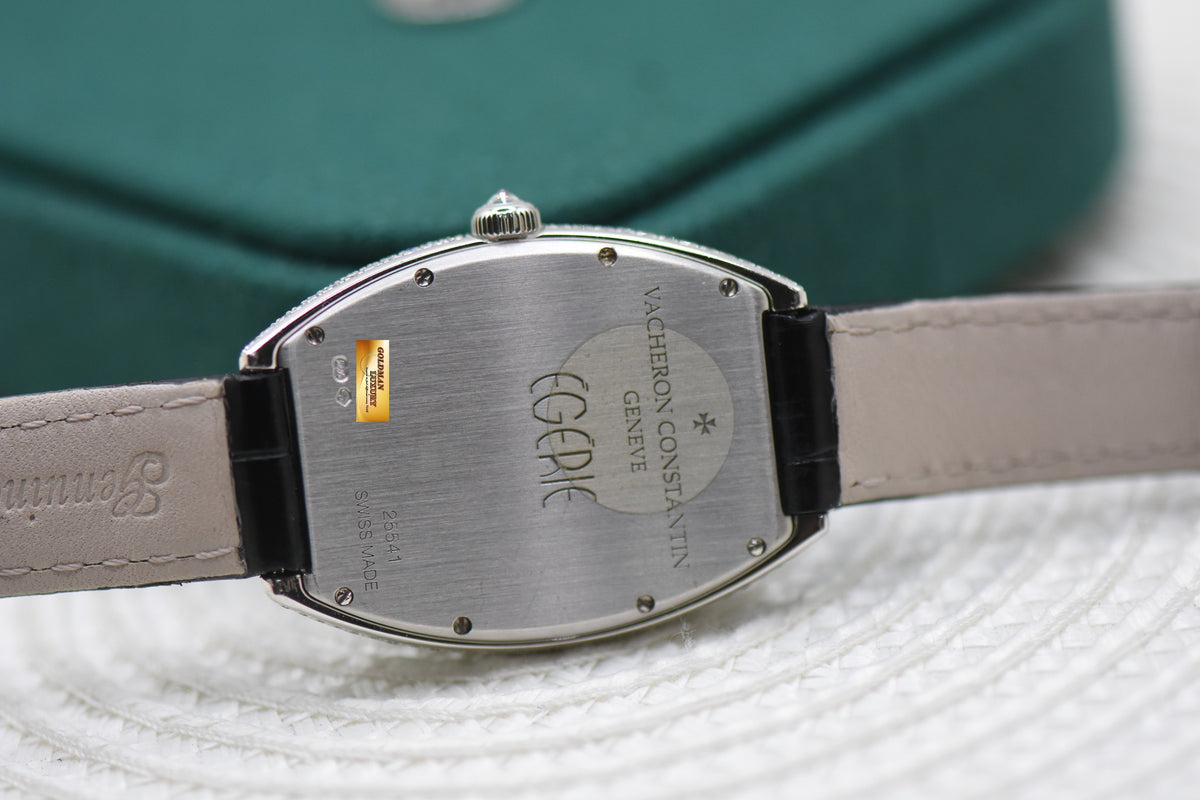 VACHERON CONSTANTIN EGERIE WHITE GOLD TONNEAU PAVED DIAMOND LADIES QUARTZ 25541 (MINT)