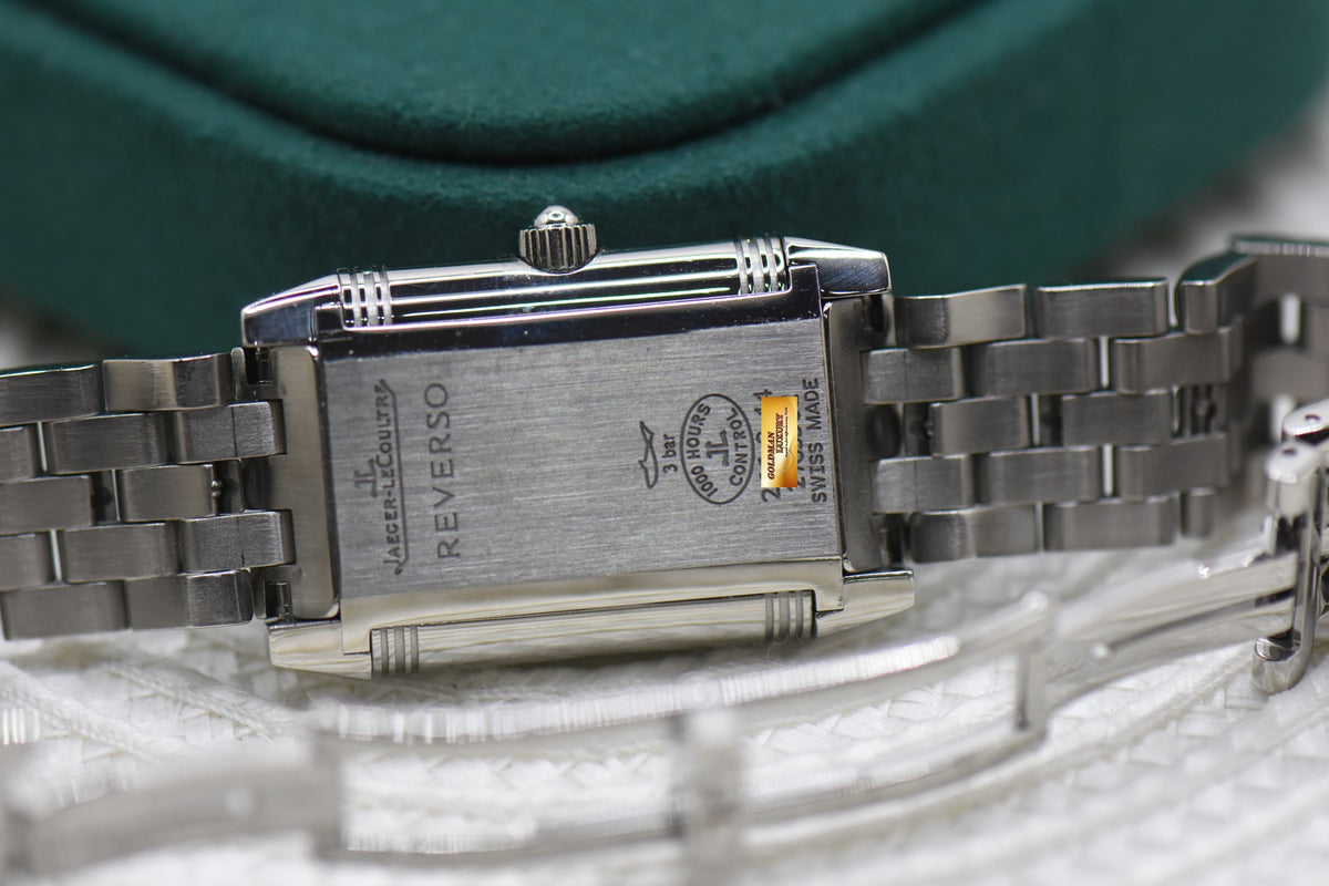 [SOLD] JLC REVERSO DUETTO DIAMONDS LADIES SMALL STEEL IN BRACELET MANUAL Q2668110 (MINT)