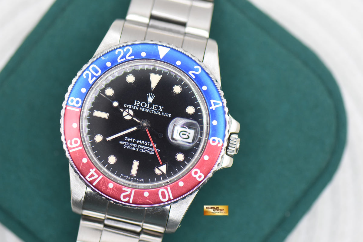 ROLEX OYSTER GMT-MASTER 40mm STEEL BRACELET PEPSI BEZEL 16750 (TRANSITIONAL-MODEL) (MINT)