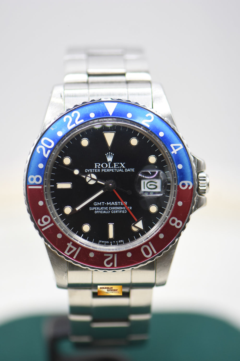 ROLEX OYSTER GMT-MASTER 40mm STEEL BRACELET PEPSI BEZEL 16750 (TRANSITIONAL-MODEL) (MINT)