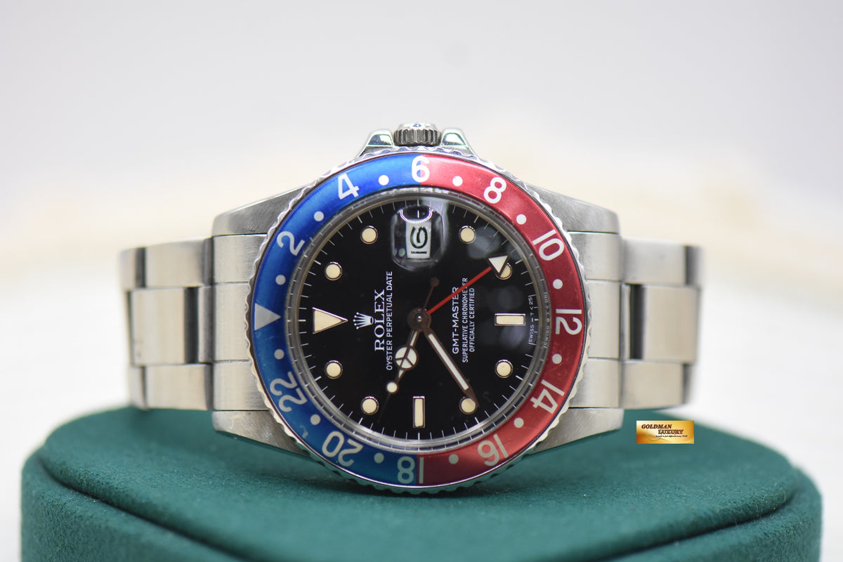 ROLEX OYSTER GMT-MASTER 40mm STEEL BRACELET PEPSI BEZEL 16750 (TRANSITIONAL-MODEL) (MINT)