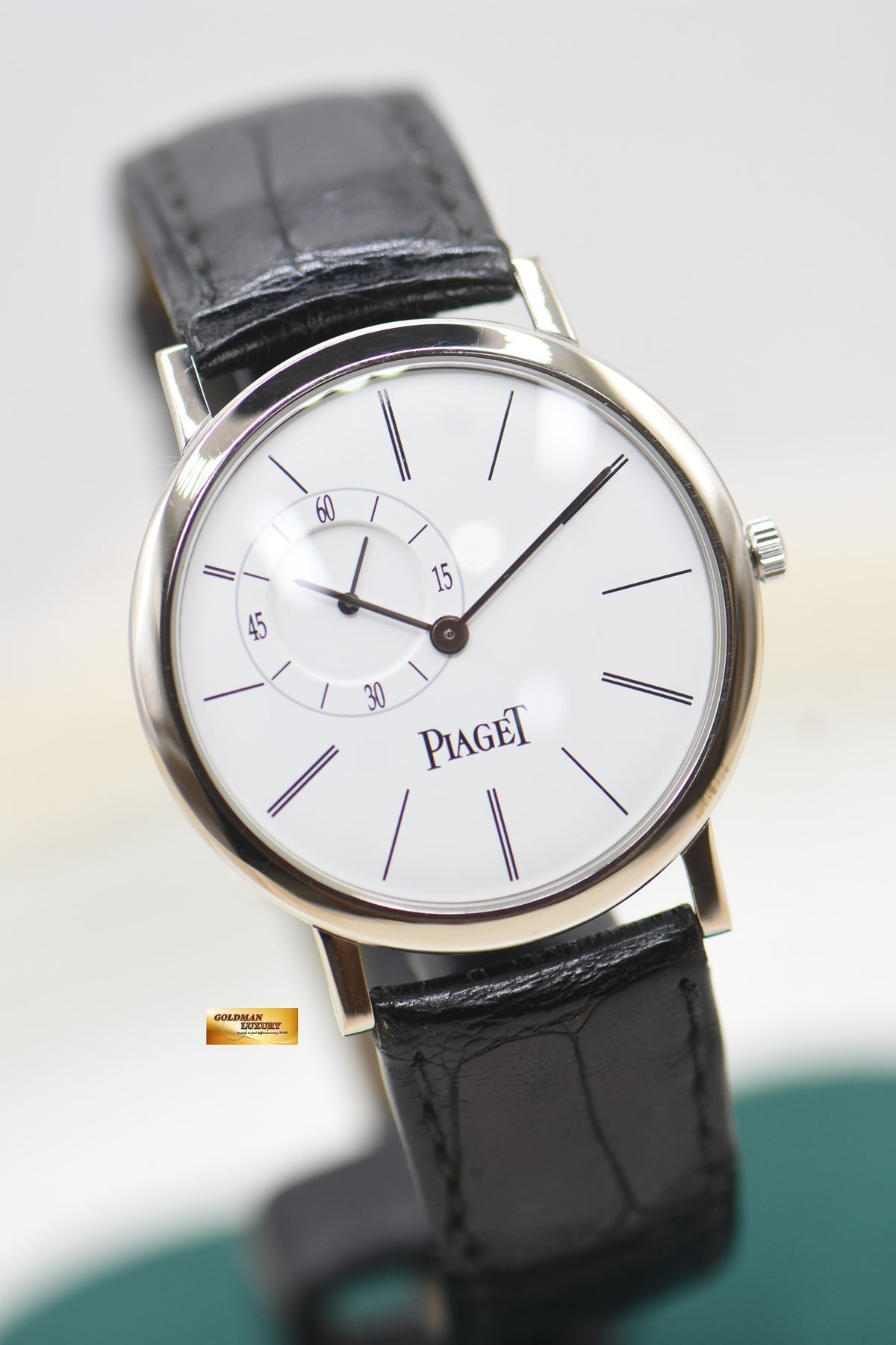 PIAGET ALTIPLANO BIG SECOND 34mm WHITE GOLD IN LEATHER MANUAL WINDING P10411 (MINT)