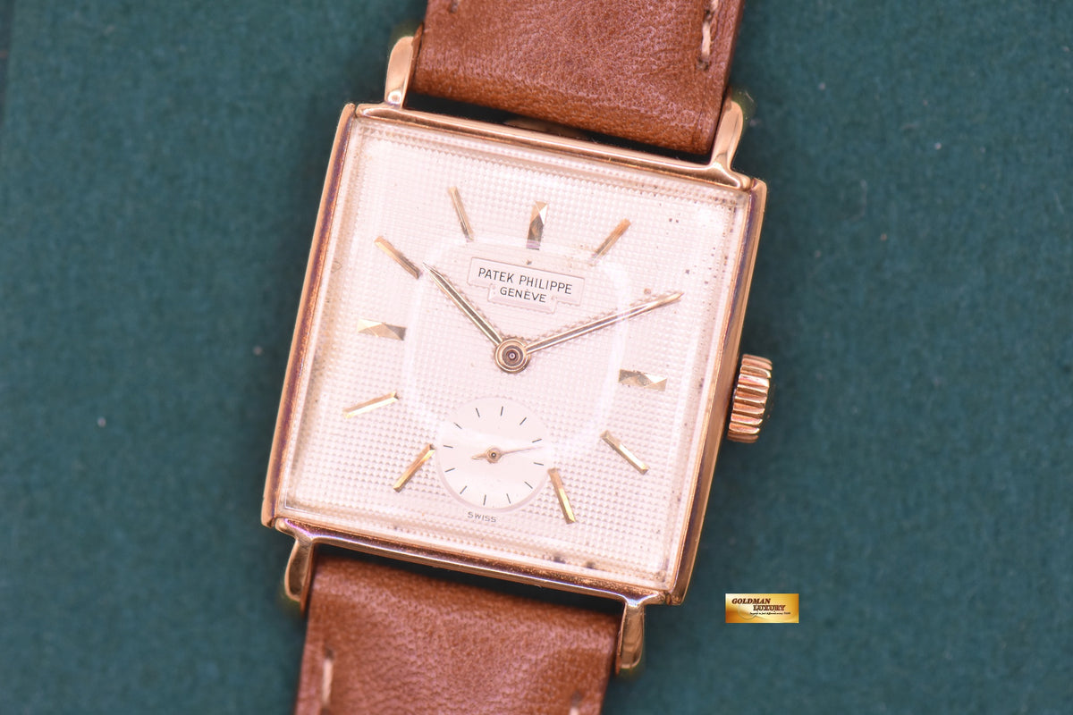 PATEK PHILIPPE VINTAGE SQUARE YELLOW GOLD IN LEATHER STRAP MANUAL WINDING 2475 (VINTAGE-AGING)