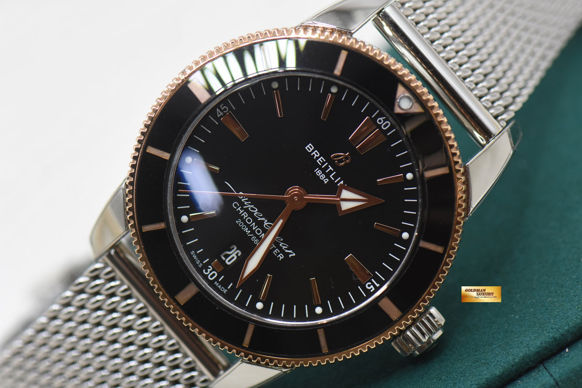 BREITLING SUPEROCEAN HERITAGE II 42mm STEEL MESH BRACELET BLACK AUTOMATIC UB2030 (LNIB-STICKERS INTACT)