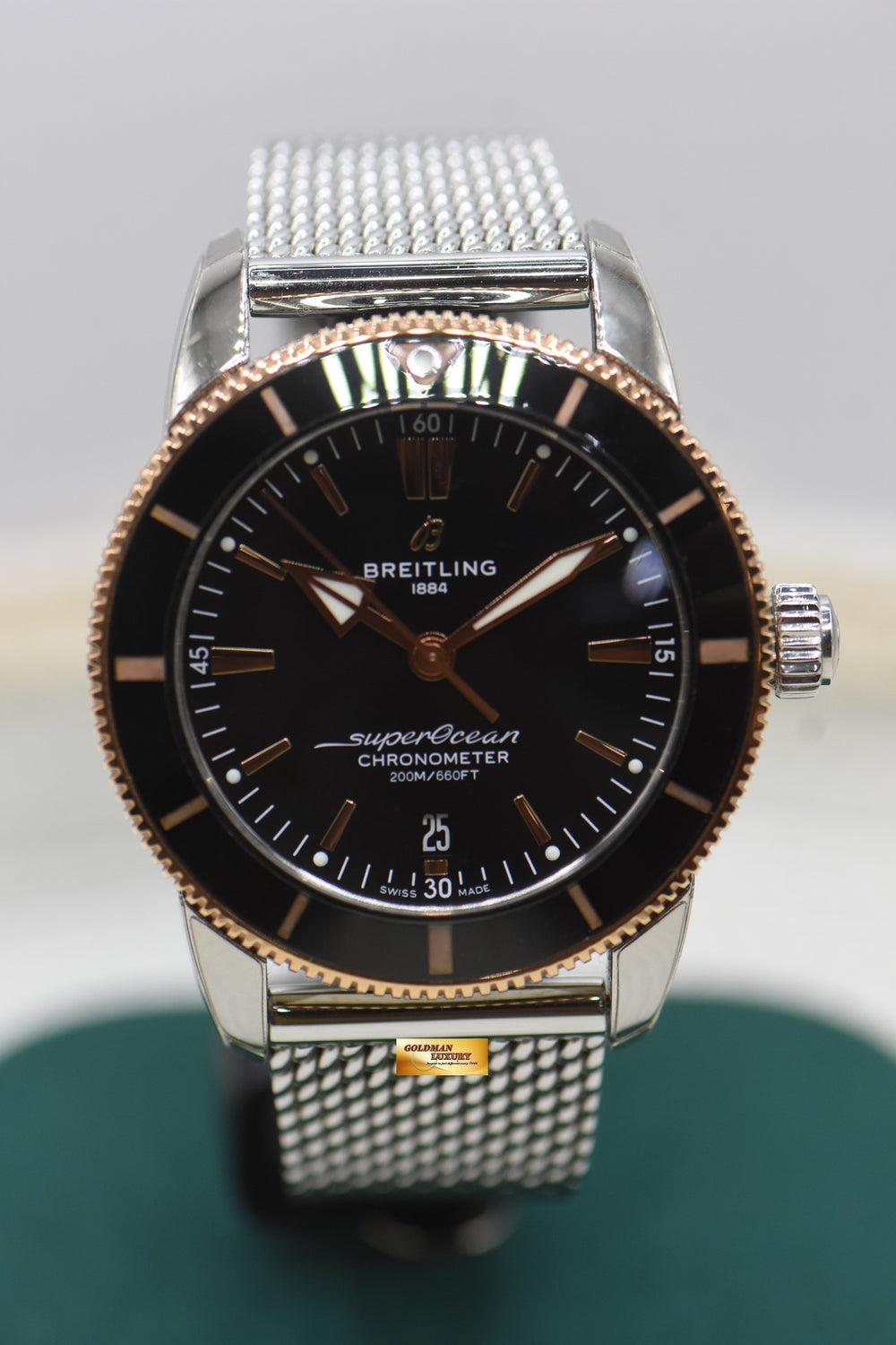 BREITLING SUPEROCEAN HERITAGE II 42mm STEEL MESH BRACELET BLACK AUTOMATIC UB2030 (LNIB-STICKERS INTACT)