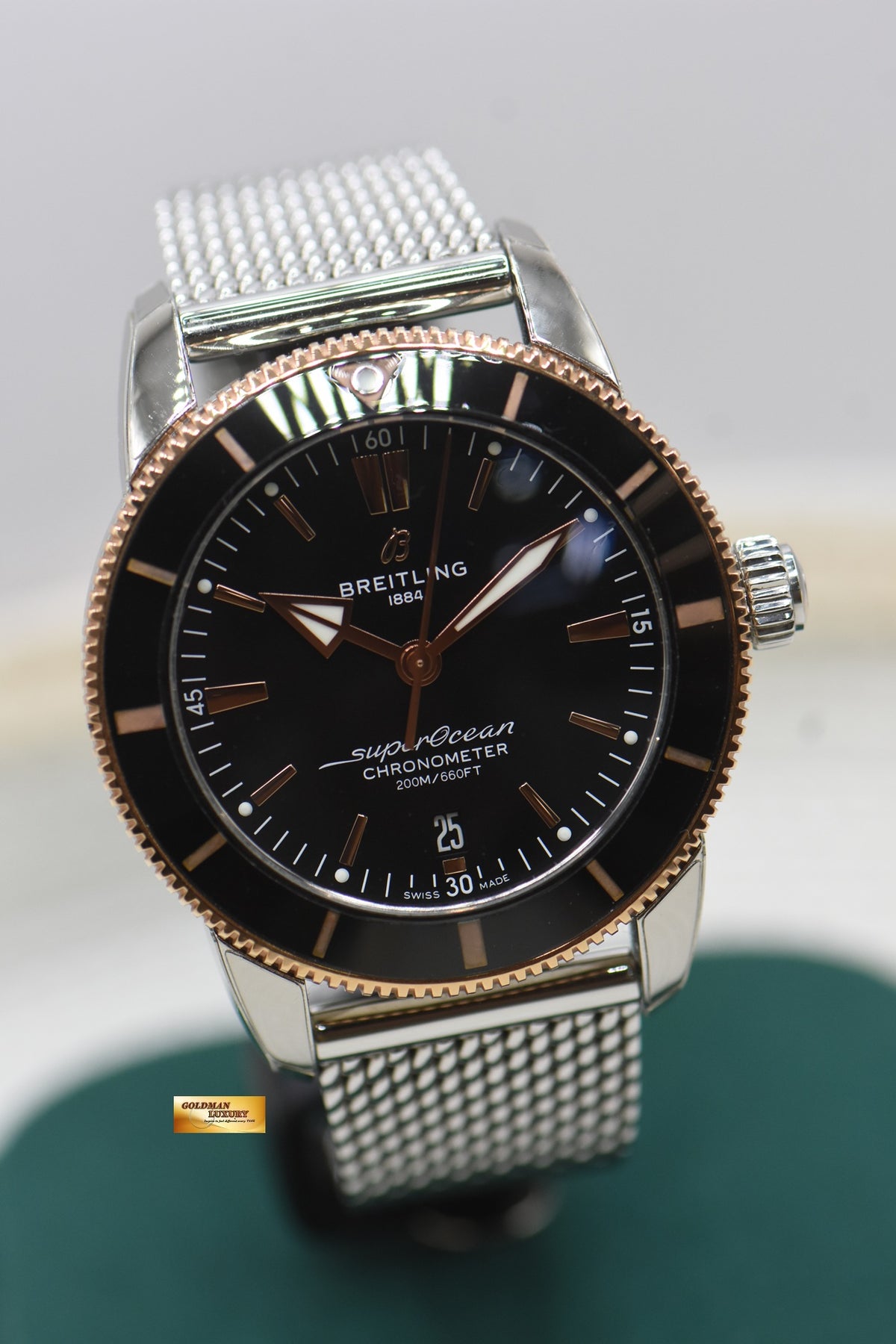 BREITLING SUPEROCEAN HERITAGE II 42mm STEEL MESH BRACELET BLACK AUTOMATIC UB2030 (LNIB-STICKERS INTACT)