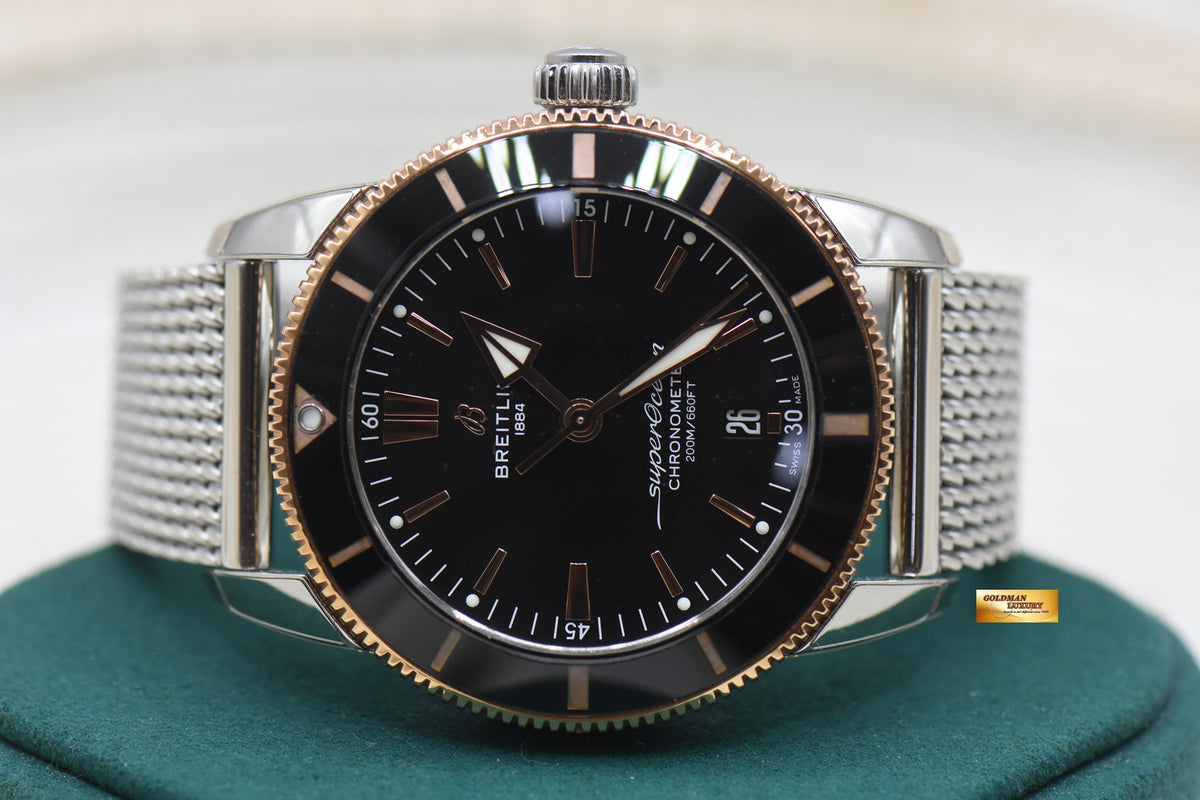 BREITLING SUPEROCEAN HERITAGE II 42mm STEEL MESH BRACELET BLACK AUTOMATIC UB2030 (LNIB-STICKERS INTACT)