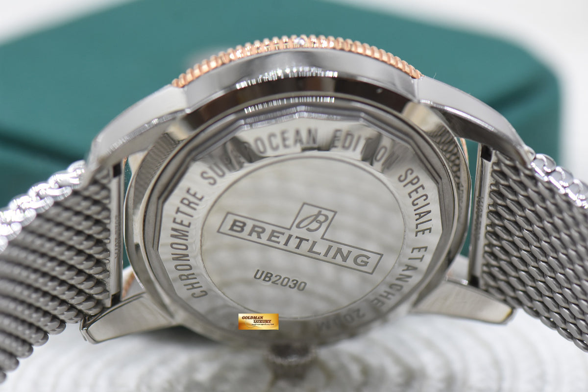 BREITLING SUPEROCEAN HERITAGE II 42mm STEEL MESH BRACELET BLACK AUTOMATIC UB2030 (LNIB-STICKERS INTACT)