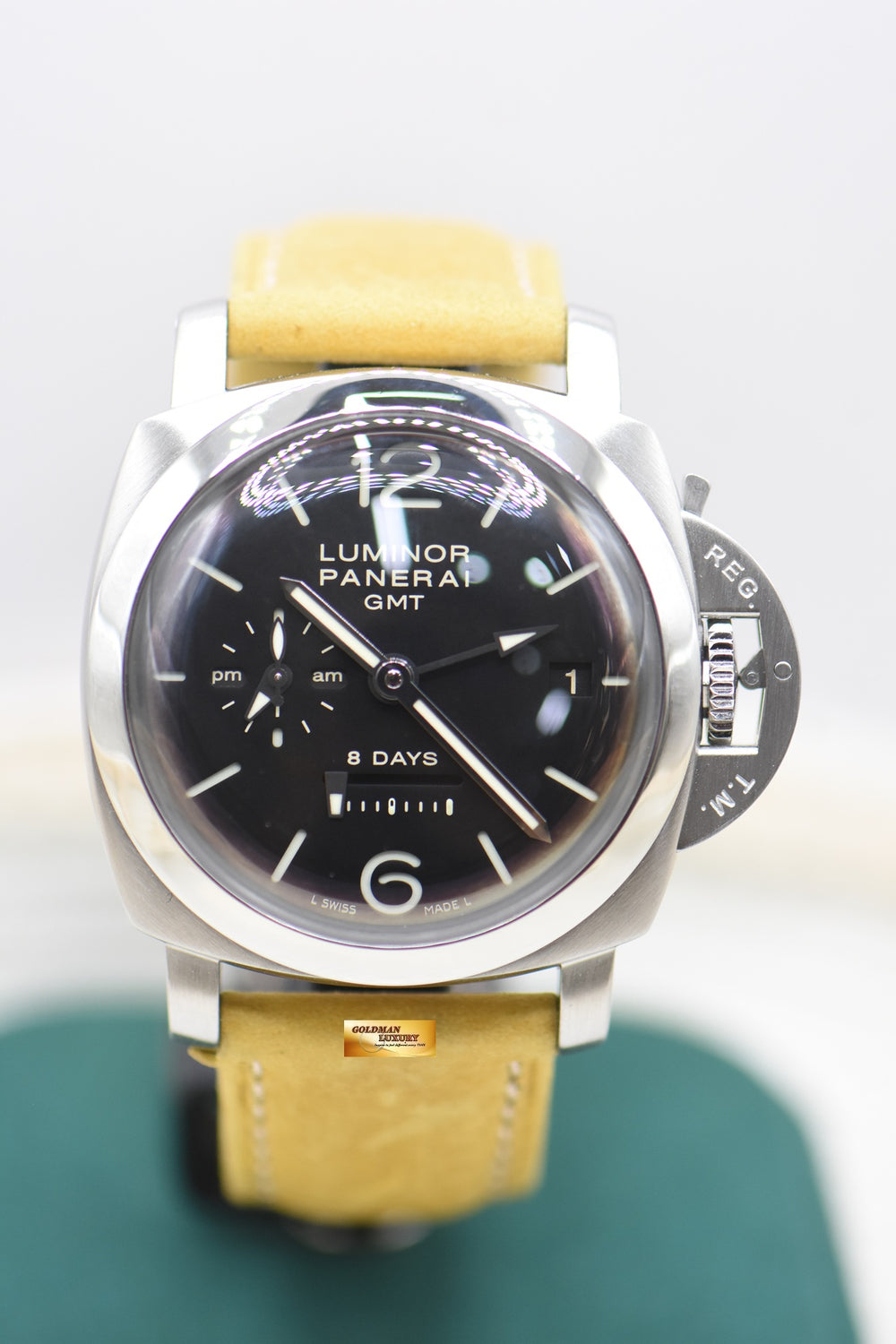 PANERAI LUMINOR GMT 1950 8 DAYS POWER RESERVE am/pm DIAL MANUAL WINDING PAM 233 (MINT)