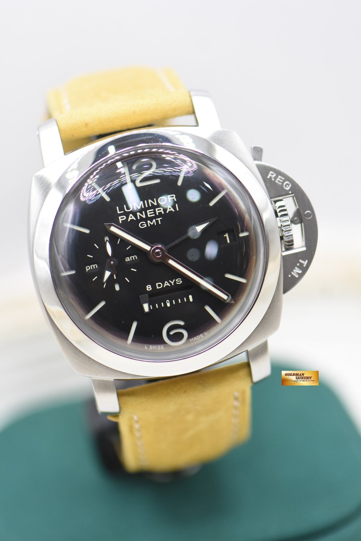 PANERAI LUMINOR GMT 1950 8 DAYS POWER RESERVE am/pm DIAL MANUAL WINDING PAM 233 (MINT)