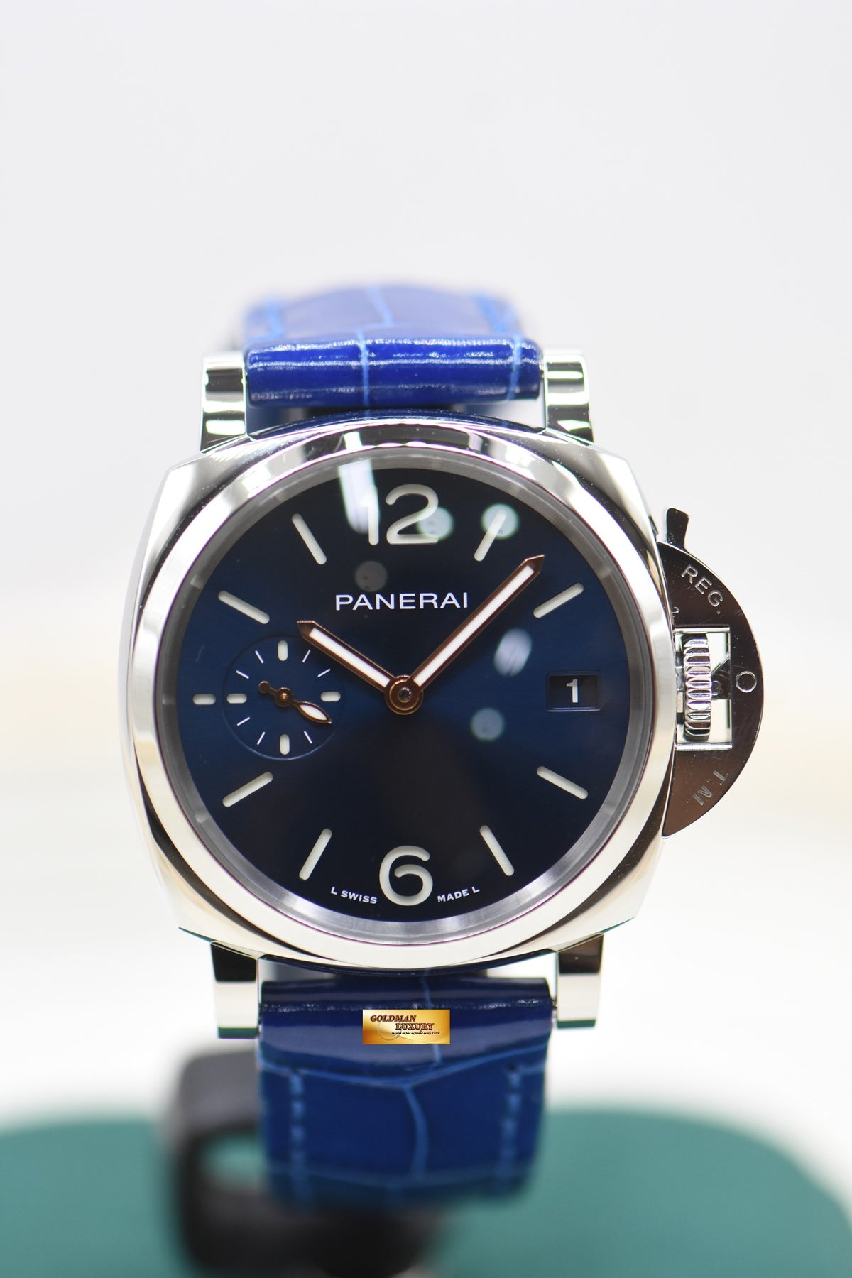 PANERAI LUMINOR DUE 38mm STEEL IN LEATHER STRAP BLUE DIAL AUTOMATIC PAM 1273 (MINT)