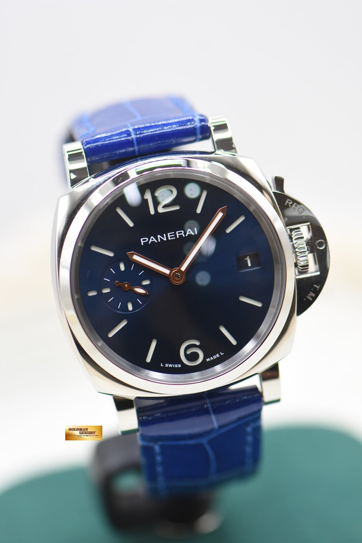 PANERAI LUMINOR DUE 38mm STEEL IN LEATHER STRAP BLUE DIAL AUTOMATIC PAM 1273 (MINT)
