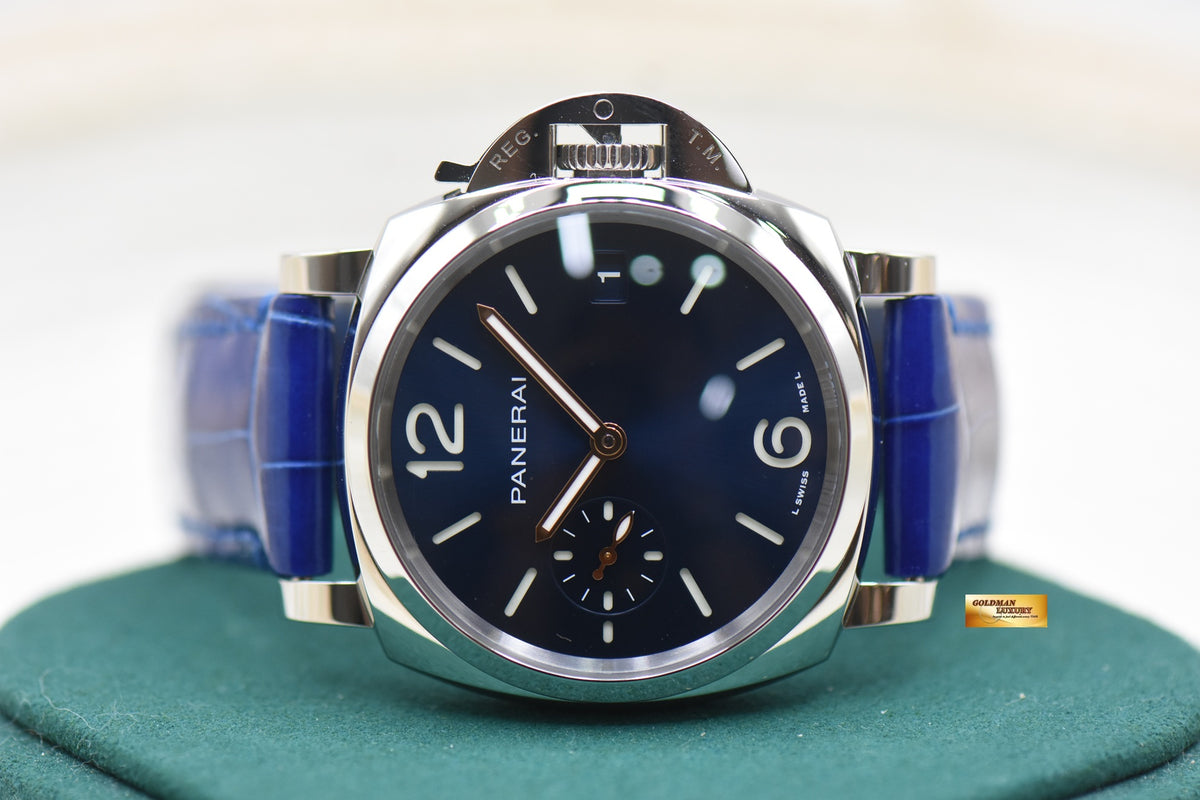 PANERAI LUMINOR DUE 38mm STEEL IN LEATHER STRAP BLUE DIAL AUTOMATIC PAM 1273 (MINT)