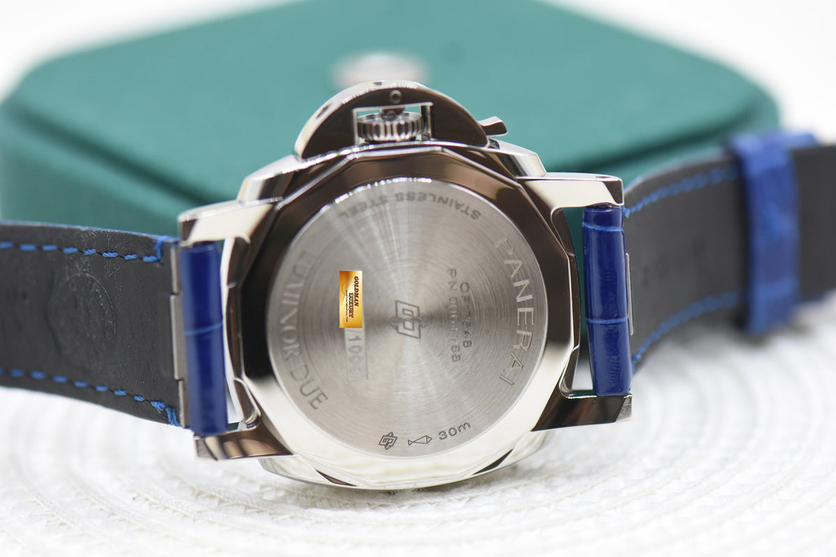 PANERAI LUMINOR DUE 38mm STEEL IN LEATHER STRAP BLUE DIAL AUTOMATIC PAM 1273 (MINT)