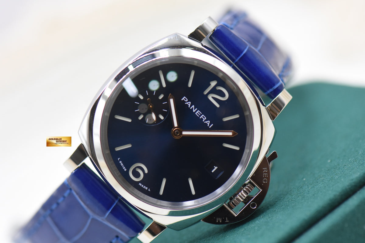 PANERAI LUMINOR DUE 38mm STEEL IN LEATHER STRAP BLUE DIAL AUTOMATIC PAM 1273 (MINT)