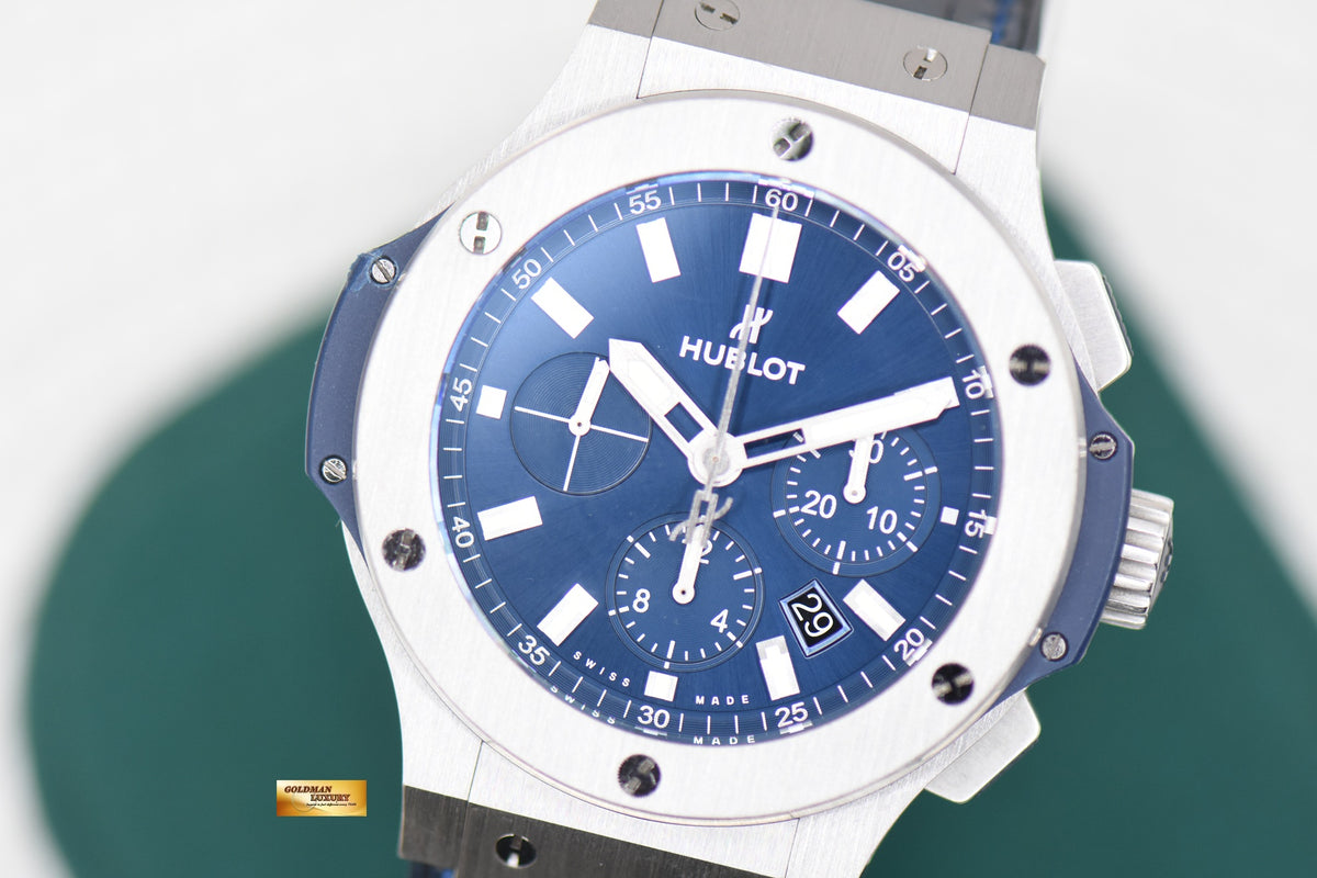 HUBLOT BIGBANG CHRONOGRAPH 44mm STEEL IN BLUE RUBBER STRAP AUTOMATIC 301.SX.7170.LR (MINT)