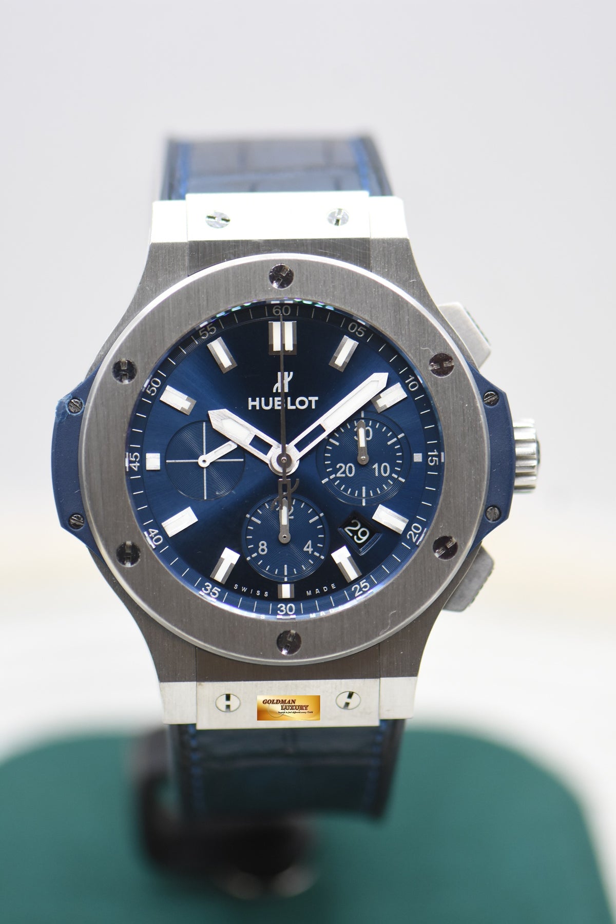 HUBLOT BIGBANG CHRONOGRAPH 44mm STEEL IN BLUE RUBBER STRAP AUTOMATIC 301.SX.7170.LR (MINT)