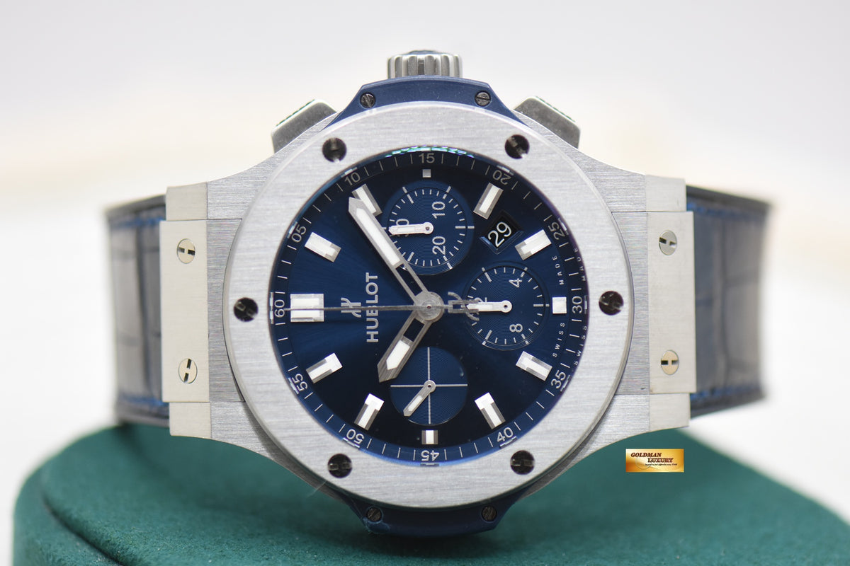 HUBLOT BIGBANG CHRONOGRAPH 44mm STEEL IN BLUE RUBBER STRAP AUTOMATIC 301.SX.7170.LR (MINT)