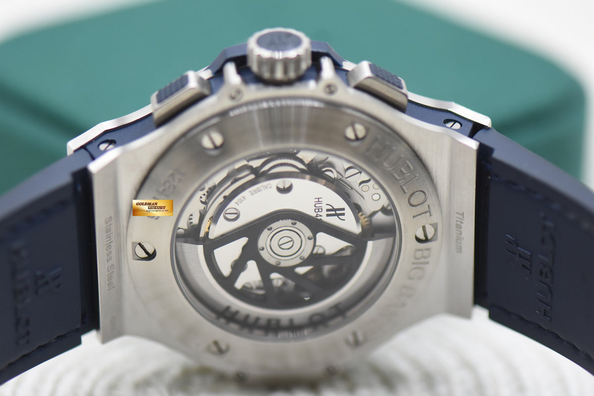HUBLOT BIGBANG CHRONOGRAPH 44mm STEEL IN BLUE RUBBER STRAP AUTOMATIC 301.SX.7170.LR (MINT)