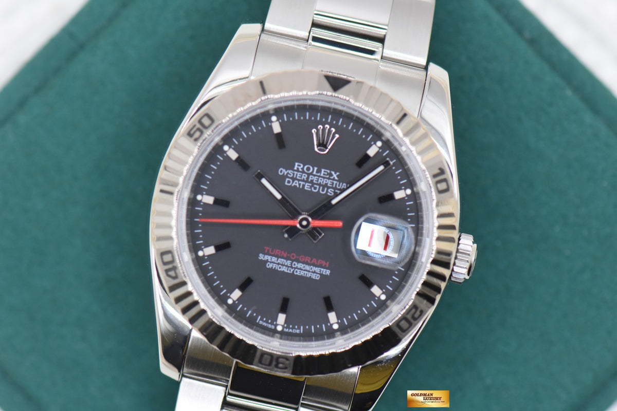 ROLEX OYSTER DATEJUST 36mm TURN-O-GRAPH STEEL IN OYSTER BRACELET BLACK DIAL 116264 (MINT)