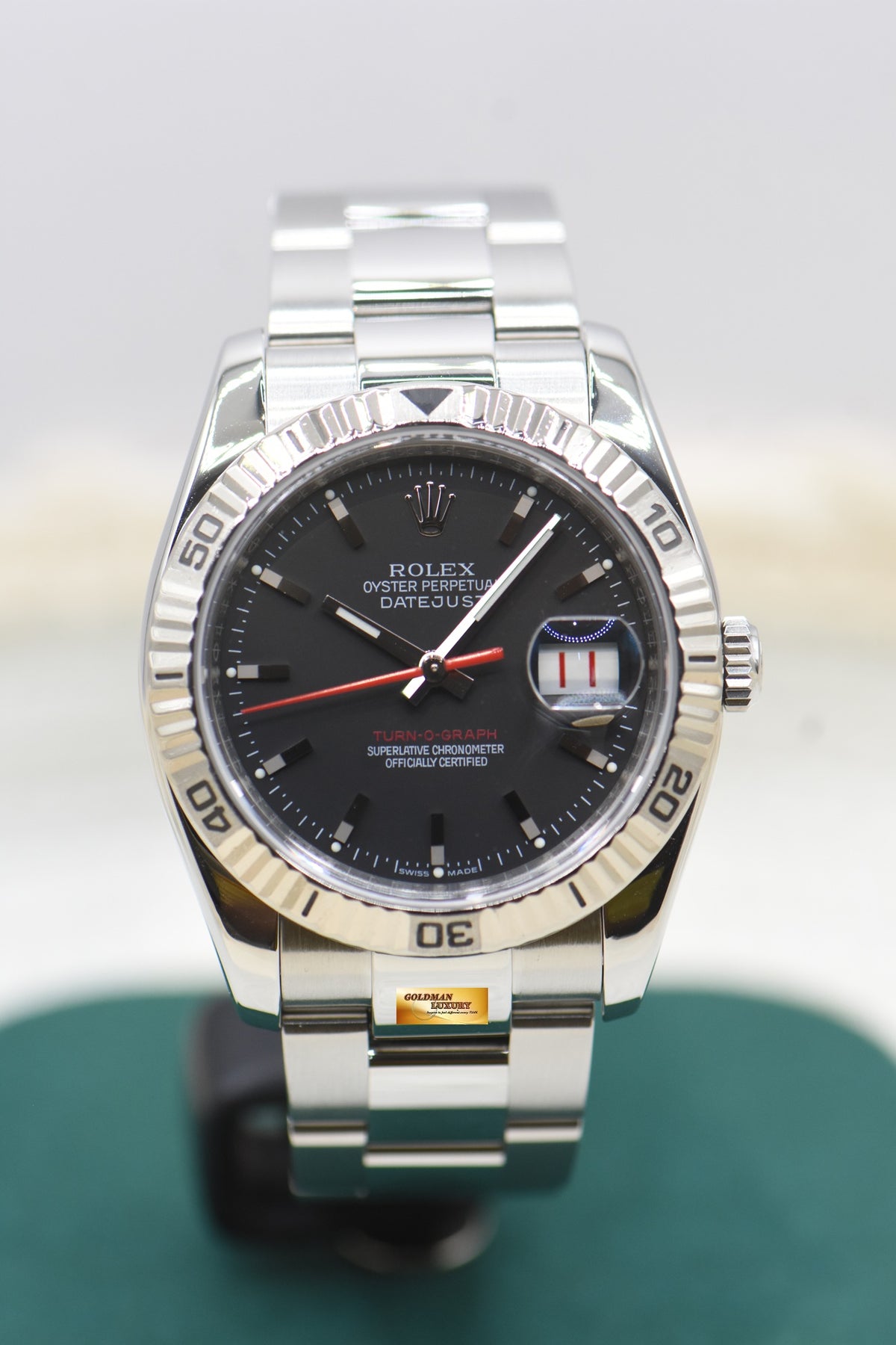 ROLEX OYSTER DATEJUST 36mm TURN-O-GRAPH STEEL IN OYSTER BRACELET BLACK DIAL 116264 (MINT)
