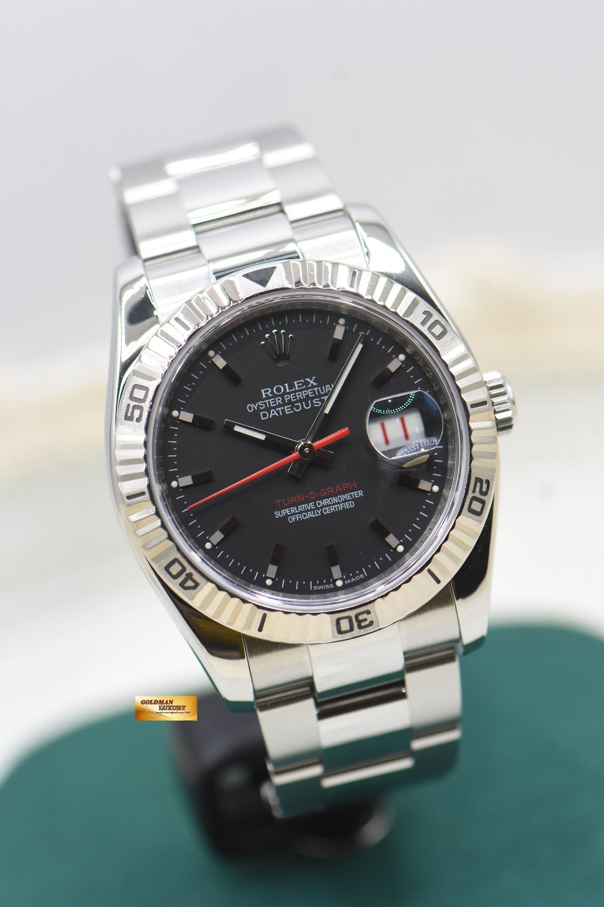 ROLEX OYSTER DATEJUST 36mm TURN-O-GRAPH STEEL IN OYSTER BRACELET BLACK DIAL 116264 (MINT)