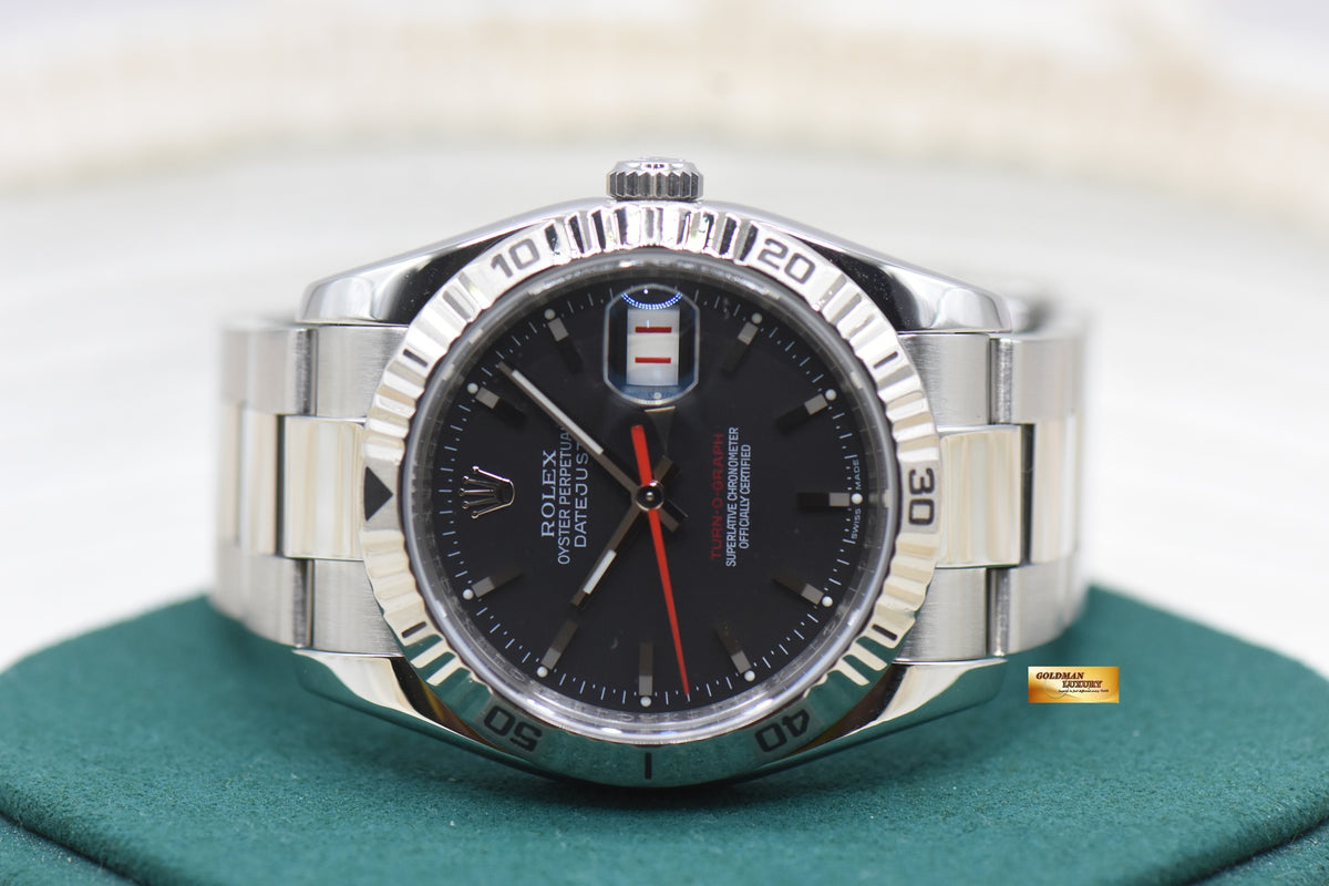 ROLEX OYSTER DATEJUST 36mm TURN-O-GRAPH STEEL IN OYSTER BRACELET BLACK DIAL 116264 (MINT)