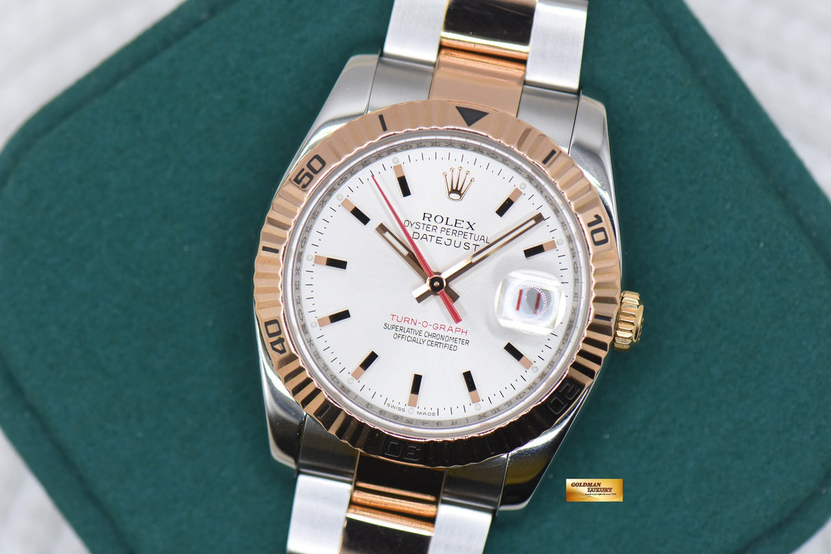 ROLEX OYSTER DATEJUST 36mm TURN-O-GRAPH EVEROSE / STEEL IN OYSTER BRACELET SILVER DIAL 116261 (MINT)