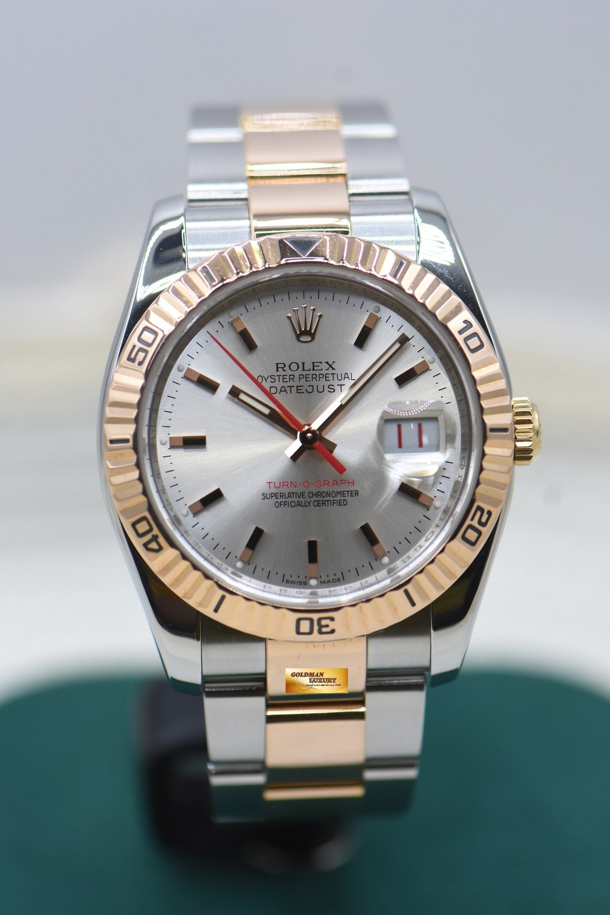 ROLEX OYSTER DATEJUST 36mm TURN-O-GRAPH EVEROSE / STEEL IN OYSTER BRACELET SILVER DIAL 116261 (MINT)