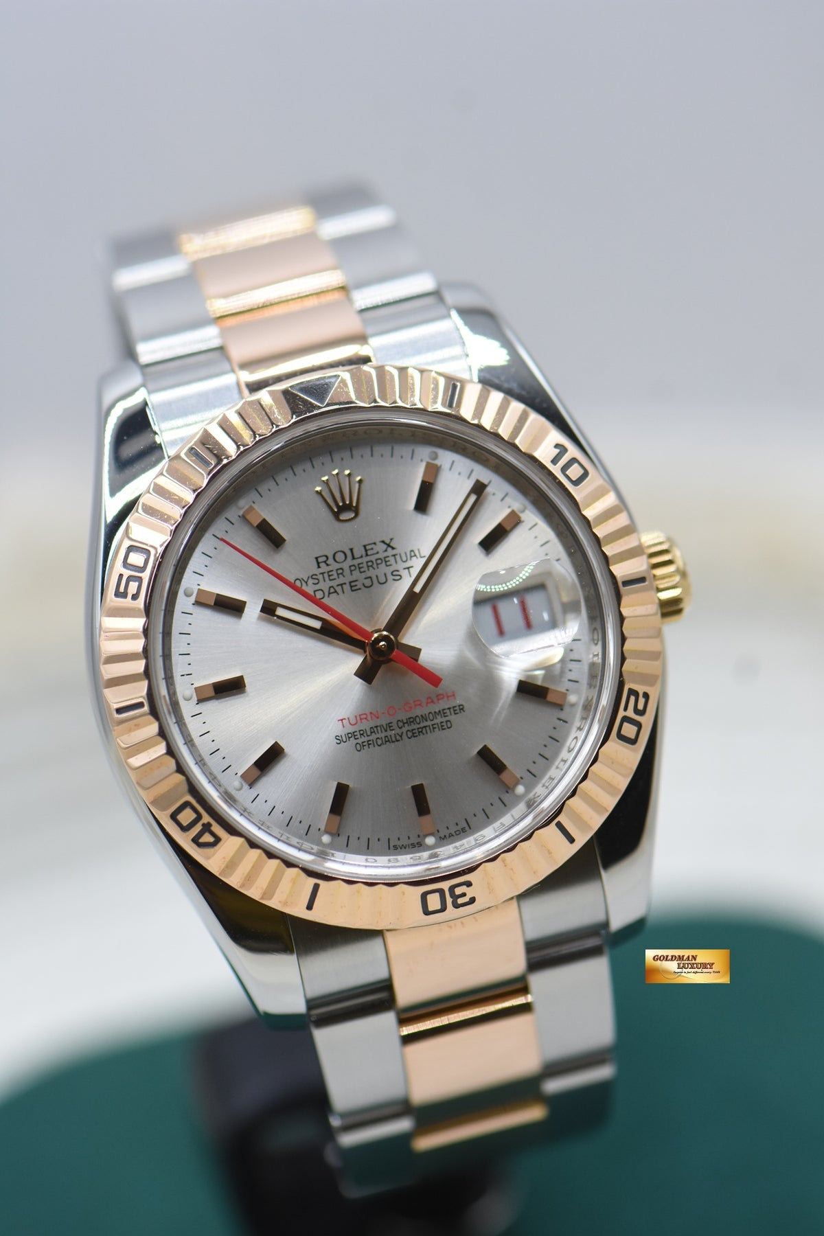 ROLEX OYSTER DATEJUST 36mm TURN-O-GRAPH EVEROSE / STEEL IN OYSTER BRACELET SILVER DIAL 116261 (MINT)