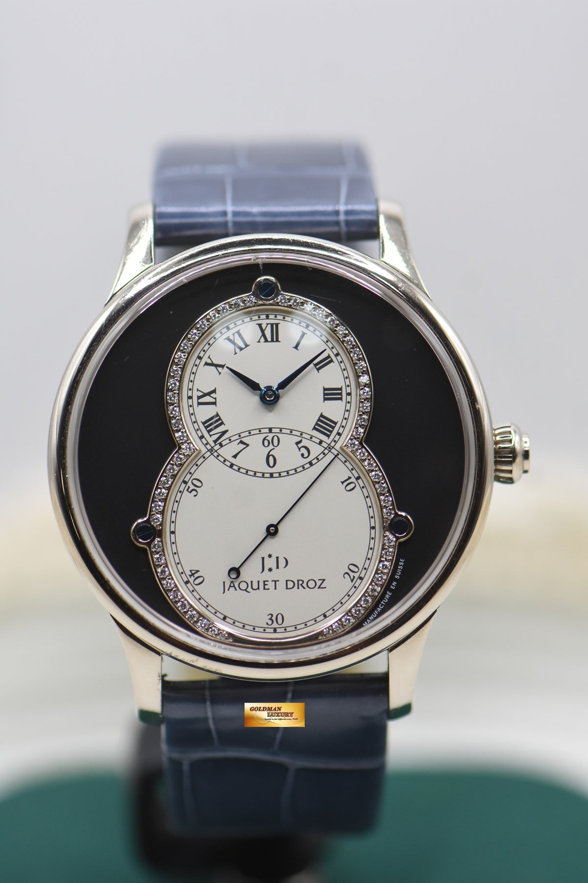 JAQUET DROZ GRANDE SECONDE 43mm WHITE GOLD IN LEATHER STRAP DIAMOND DIAL AUTOMATIC J003034225 (MINT)