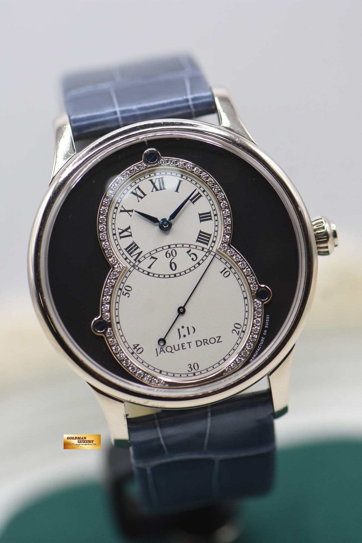 JAQUET DROZ GRANDE SECONDE 43mm WHITE GOLD IN LEATHER STRAP DIAMOND DIAL AUTOMATIC J003034225 (MINT)
