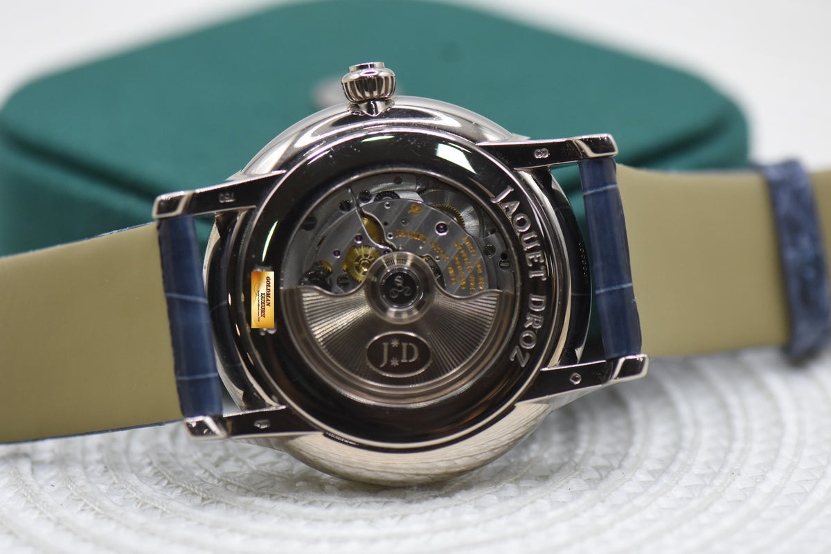 JAQUET DROZ GRANDE SECONDE 43mm WHITE GOLD IN LEATHER STRAP DIAMOND DIAL AUTOMATIC J003034225 (MINT)