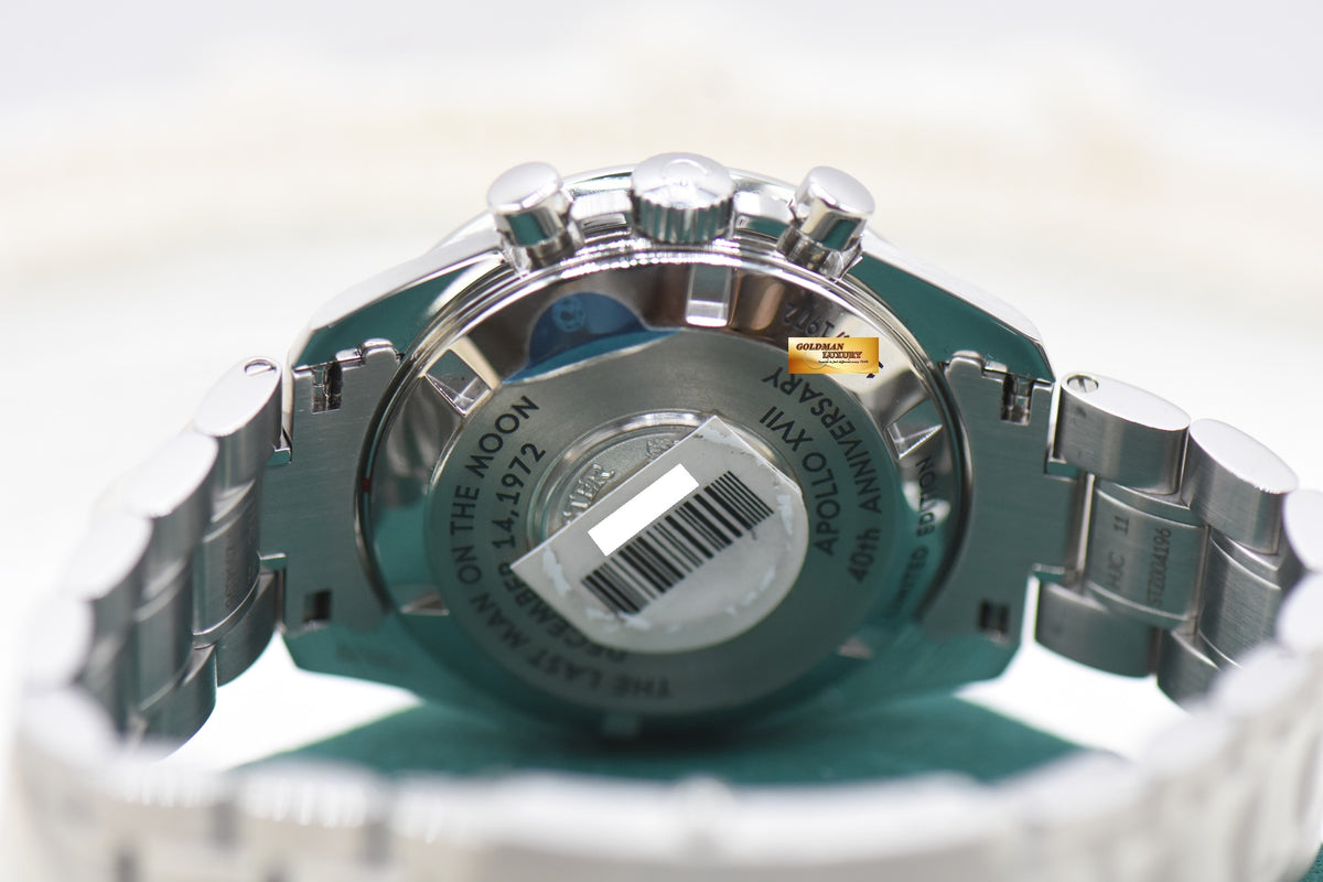 OMEGA SPEEDMASTER CHRONOGRAPH MOONWATCH APOLLO XVII SILVER COIN MISSION DIAL 40TH ANNIVERSARY LIMITED EDITION (LNIB) ALL STICKERS INTACT