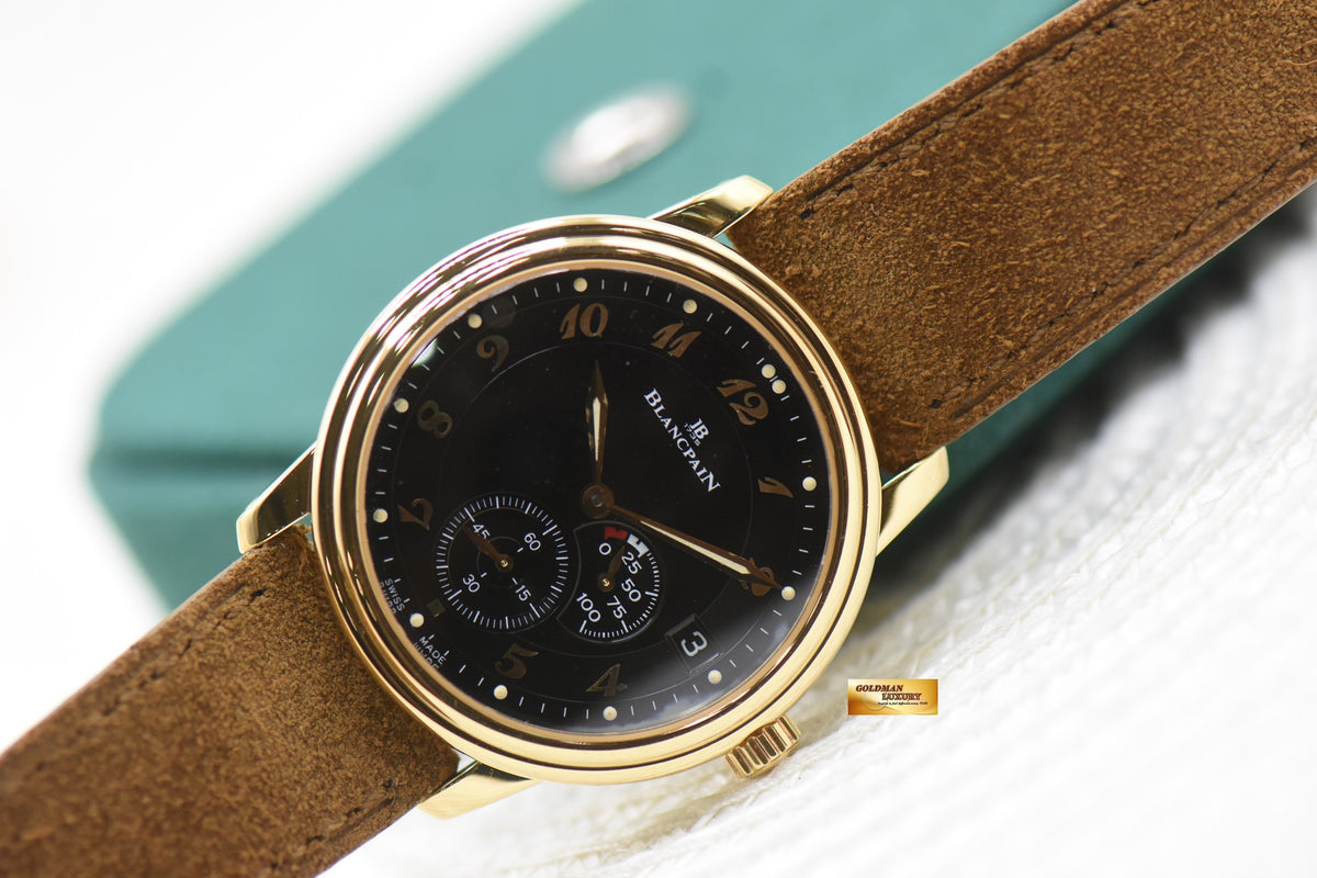 BLANCPAIN VILLERET ULTRA SLIM 100 HOURS 36mm YELLOW GOLD BLACK MANUAL WINDING 1106-1418-55 (MINT)