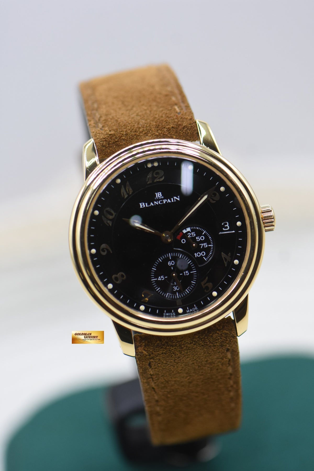 BLANCPAIN VILLERET ULTRA SLIM 100 HOURS 36mm YELLOW GOLD BLACK MANUAL WINDING 1106-1418-55 (MINT)