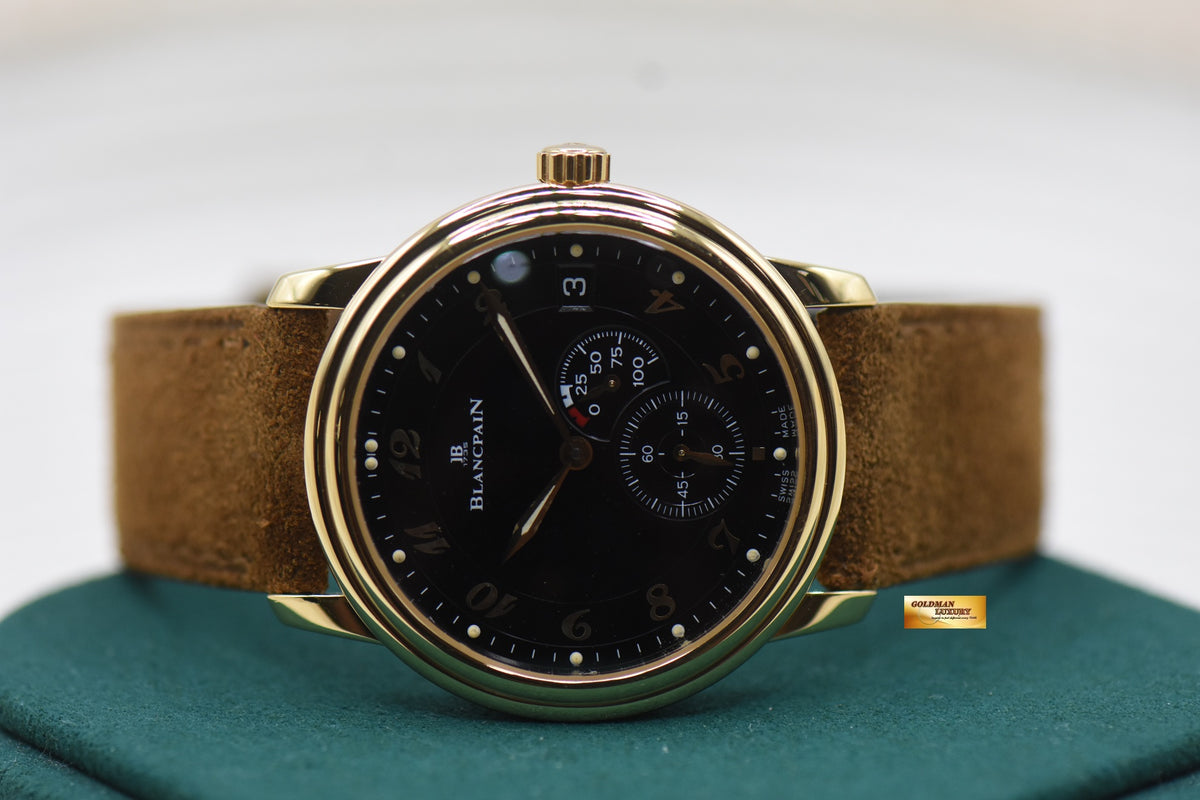 BLANCPAIN VILLERET ULTRA SLIM 100 HOURS 36mm YELLOW GOLD BLACK MANUAL WINDING 1106-1418-55 (MINT)