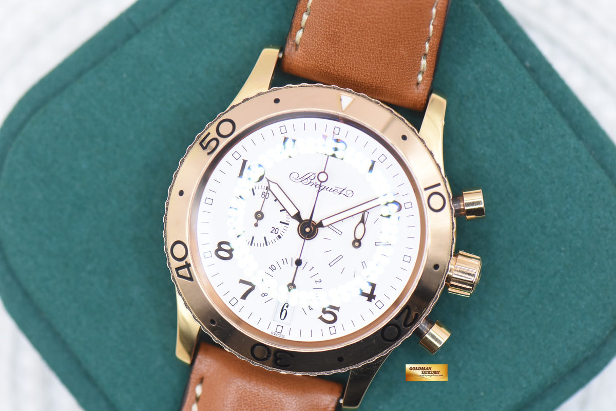 BREGUET TYPE XX TRANSATLANTIQUE CHRONOGRAPH 39.5mm ROSE GOLD IN LEATHER STRAP AUTOMATIC WHITE 3820BR/F2/3W6 (MINT)