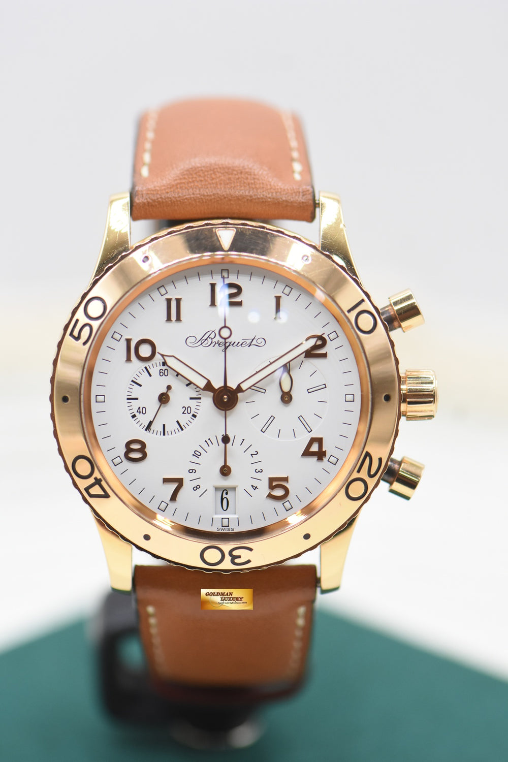 BREGUET TYPE XX TRANSATLANTIQUE CHRONOGRAPH 39.5mm ROSE GOLD IN LEATHER STRAP AUTOMATIC WHITE 3820BR/F2/3W6 (MINT)