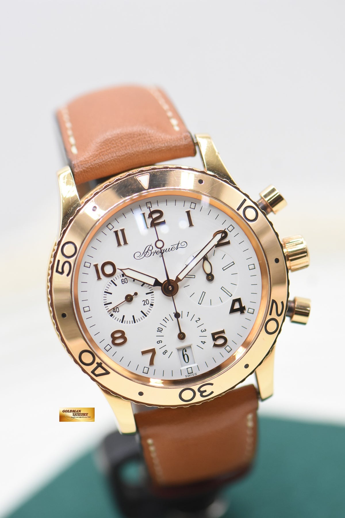 BREGUET TYPE XX TRANSATLANTIQUE CHRONOGRAPH 39.5mm ROSE GOLD IN LEATHER STRAP AUTOMATIC WHITE 3820BR/F2/3W6 (MINT)