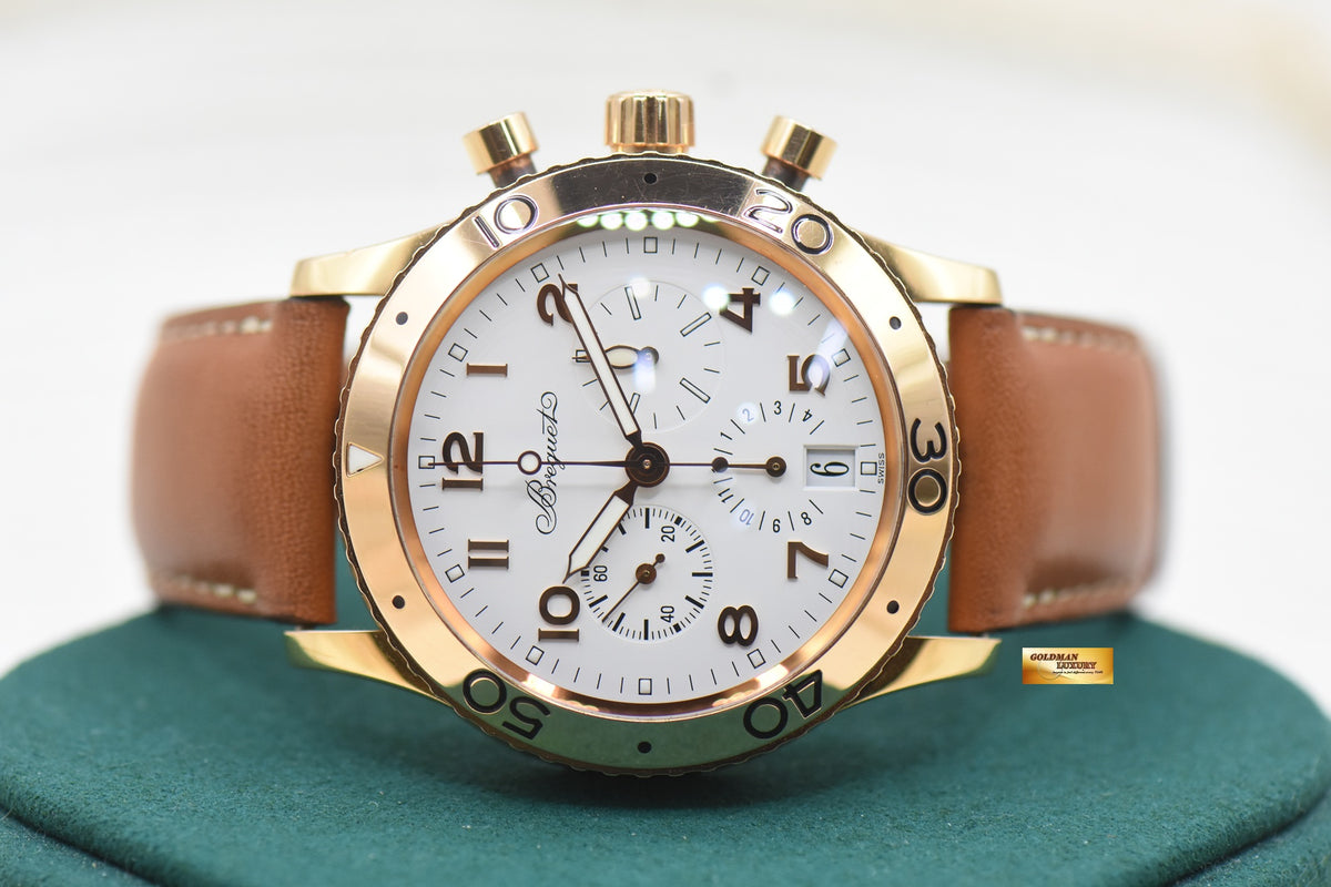 BREGUET TYPE XX TRANSATLANTIQUE CHRONOGRAPH 39.5mm ROSE GOLD IN LEATHER STRAP AUTOMATIC WHITE 3820BR/F2/3W6 (MINT)