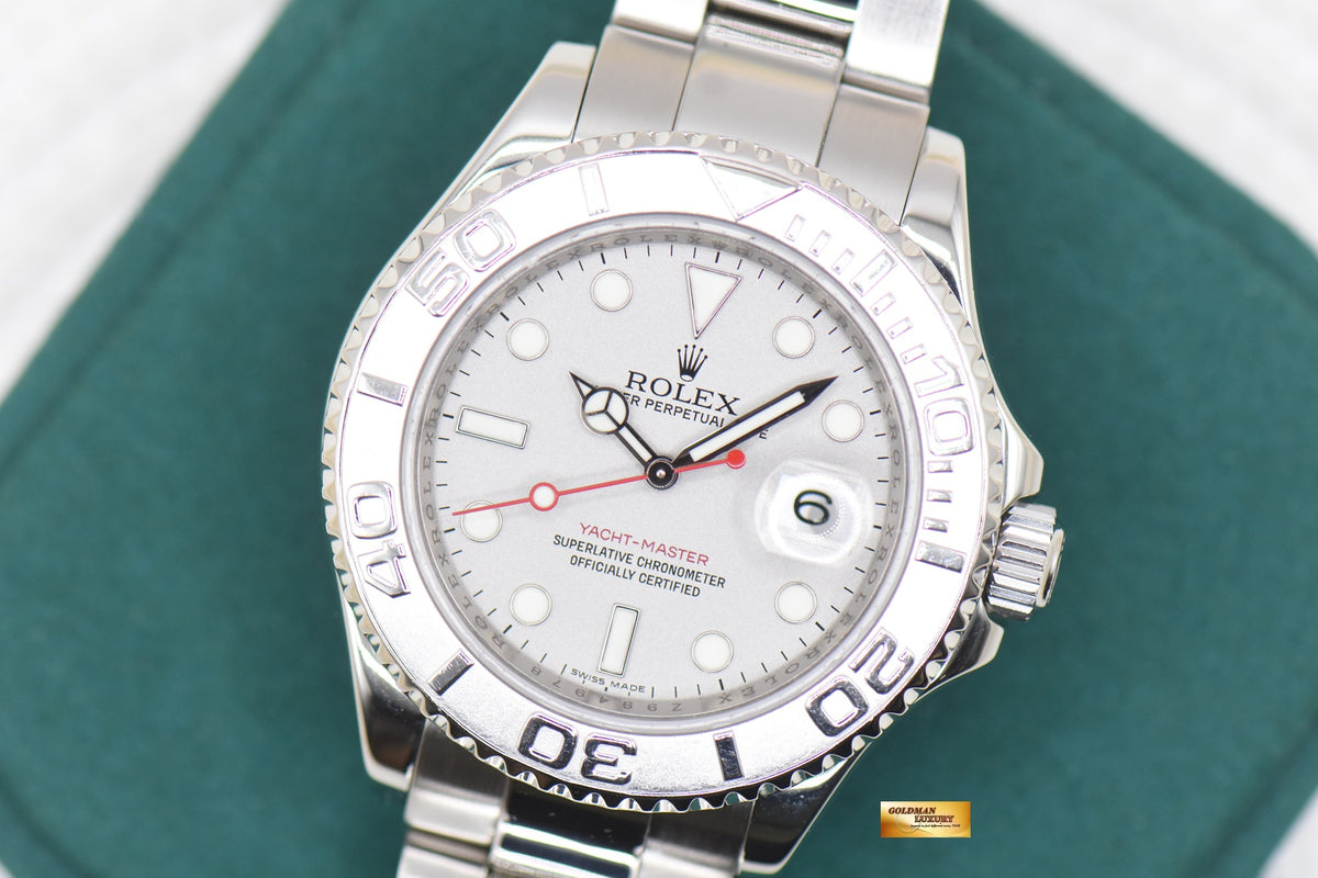 ROLEX OYSTER YACHTMASTER 40mm STEEL IN BRACELET PLATINUM DIAL & BEZEL 16622 (MINT) (REHAUT ENGRAVINGS)