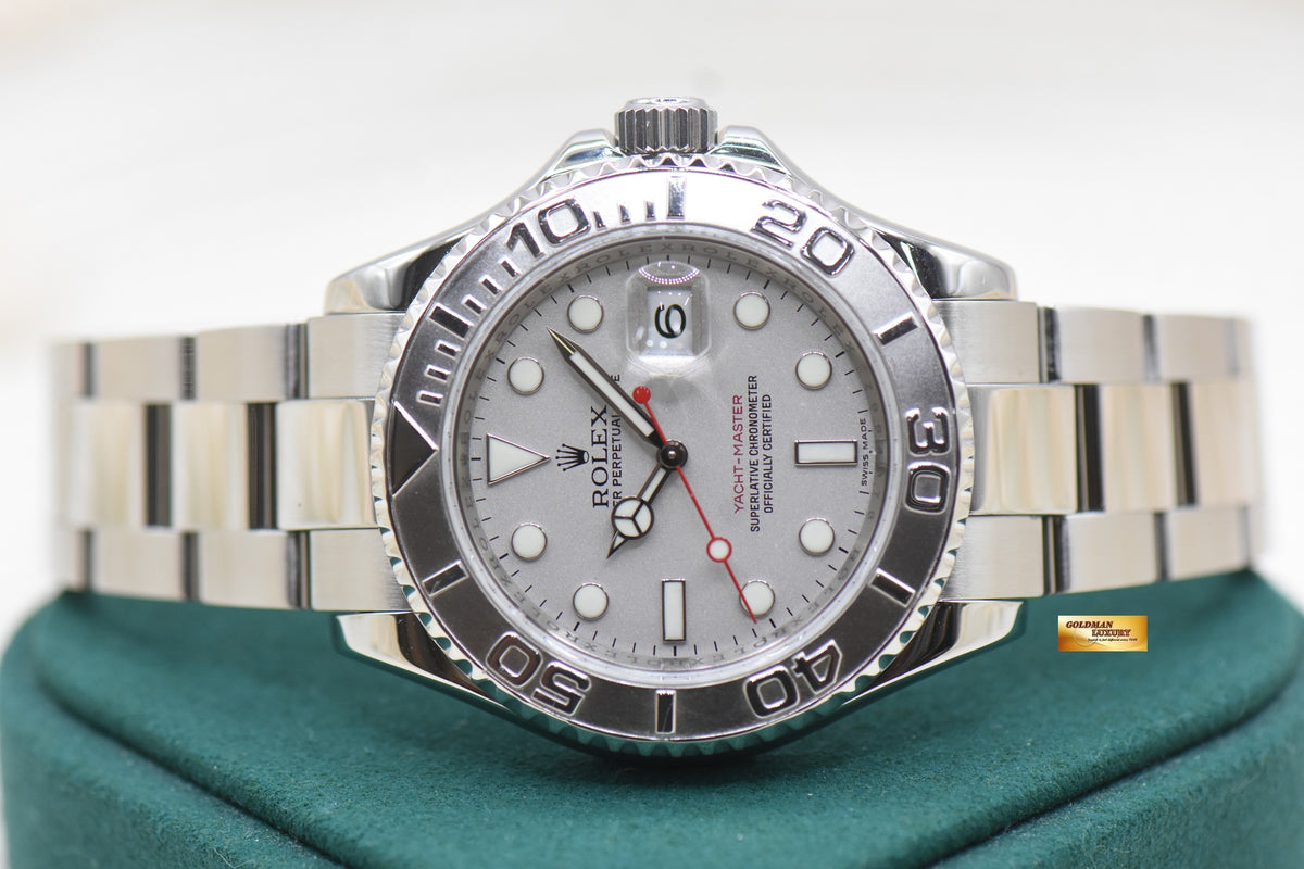 ROLEX OYSTER YACHTMASTER 40mm STEEL IN BRACELET PLATINUM DIAL & BEZEL 16622 (MINT) (REHAUT ENGRAVINGS)