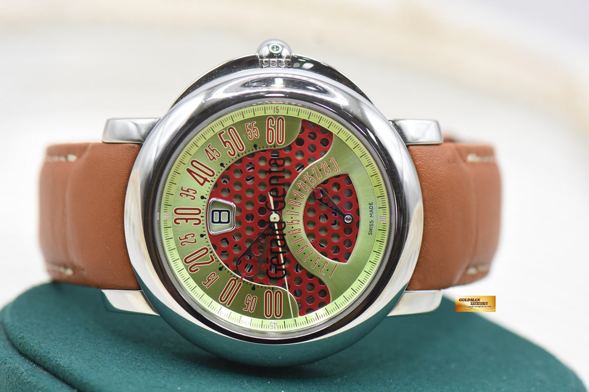 GERALD GENTA ARENA BI-RETRO 45mm STEEL IN LEATHER JUMPING HOUR DATE AUTOMATIC BSP.Y.10 (MINT)