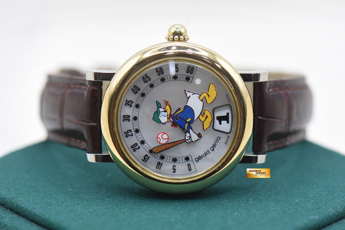 [SOLD] GERALD GENTA RETRO FANTASY DONALD DUCK MOP RETROGRADE BASEBALL JUMPING HOUR 34mm HALF-GOLD AUTOMATIC G3612.7