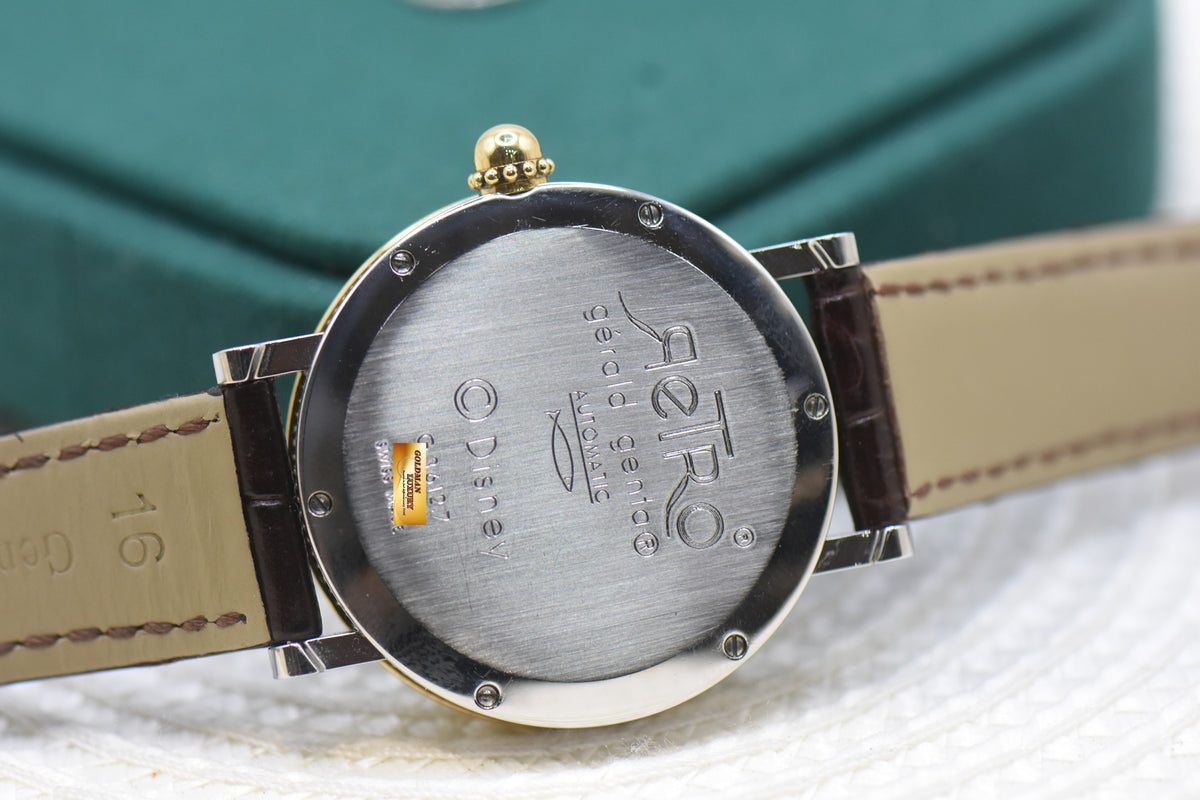 [SOLD] GERALD GENTA RETRO FANTASY DONALD DUCK MOP RETROGRADE BASEBALL JUMPING HOUR 34mm HALF-GOLD AUTOMATIC G3612.7