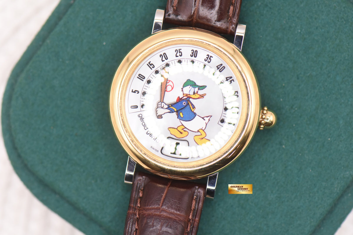 [SOLD] GERALD GENTA RETRO FANTASY DONALD DUCK MOP RETROGRADE BASEBALL JUMPING HOUR 34mm HALF-GOLD AUTOMATIC G3612.7