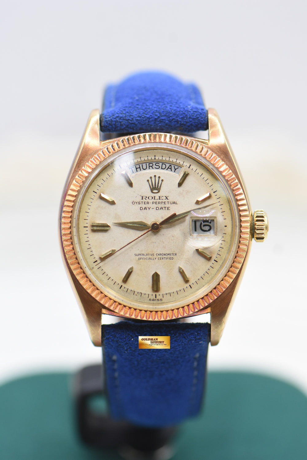 ROLEX OYSTER DAY-DATE 36mm YELLOW GOLD IN LEATHER STRAP AGED DIAL (NON-QUICK-SET DATE) 6611B (VINTAGE)