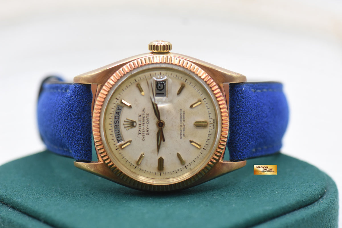 ROLEX OYSTER DAY-DATE 36mm YELLOW GOLD IN LEATHER STRAP AGED DIAL (NON-QUICK-SET DATE) 6611B (VINTAGE)